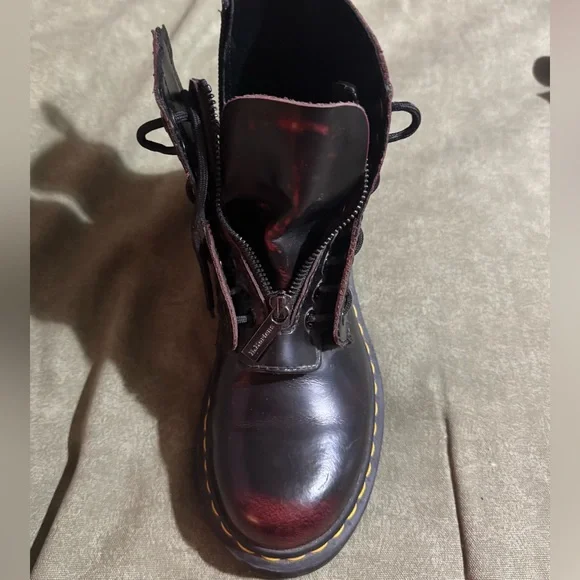 Dr. Martens Black and Burgundy Combat Boots - Picture 4 of 11